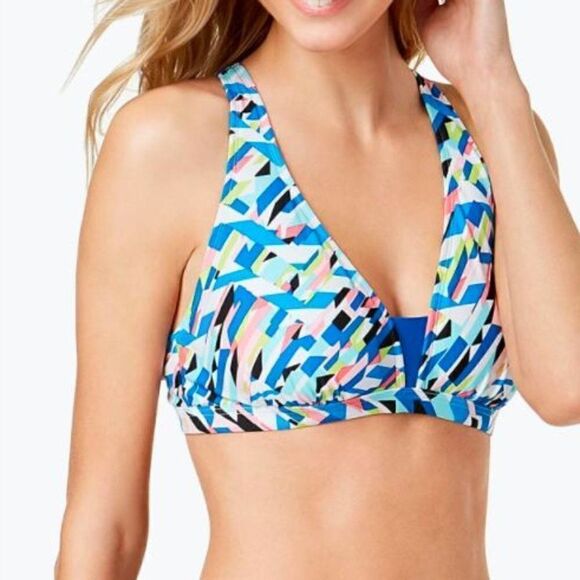 Go Gossip Geometeric Strappy Racerback Swim Top - Picture 1 of 8